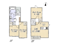 【間取り図】2号棟　2LDK+1S