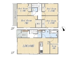 【1号地 参考プラン】
Plan：4SLDK+WIC
土地面積：124.54㎡（約37坪）
建物参考面積：97.70㎡（約29.61坪）
建物参考価格：2000万円