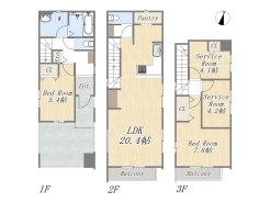 【2号棟】
Plan：2LDK+2S+パントリー+ビルトインガレージ
土地面積：78.16㎡（23.64坪）
建物面積：117.24㎡（35.46坪）