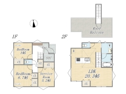 【A号棟】
Plan：3LDK+SIC+ルーフバルコニー+カースペース
土地面積：87.79㎡（26.56坪）
建物面積：97.70㎡(29.55坪)