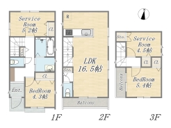 【間取り図】
Plan：2LDK+2S
敷地面積：56.88㎡（17.20坪）
建物面積：87.55㎡（26.48坪）