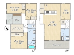 【参考プラン】
建物参考価格：2486万円／建物面積：106.00㎡／3LDK+DEN+パーキング

