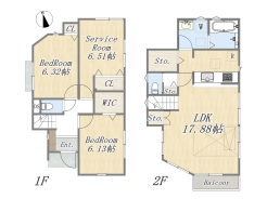 【2号棟：2SLDK+WIC+Pantry+小屋裏収納+カースペース】

