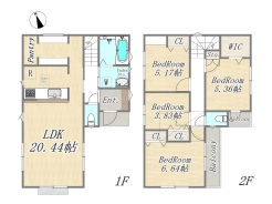 【1号棟：4LDK+WIC+Pantry+小屋裏収納+カースペース】