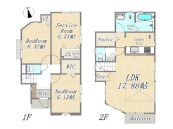 【2号棟：2SLDK+WIC+Pantry+小屋裏収納+カースペース】

