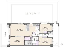 【間取り図：家具なし】
3LDK+WIC+ルーフバルコニー+ワイドバルコニー+玄関ポーチ

