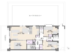 【間取り図：家具あり】
3LDK+WIC+ルーフバルコニー+ワイドバルコニー+玄関ポーチ
