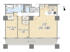 【間取り図】2LDK+WIC+SIC+Pantry
