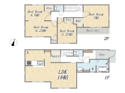 【間取り】
Plan：4LDK+WIC+Pantry+カースペース2台