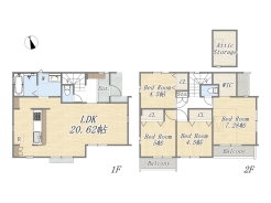 【間取り図】
4号棟　4LDK+WIC+小屋裏収納+カースペース2台可