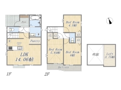 【間取り図】A号棟　3LDK+pantry+Loft+カースペース2台可