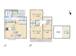 【間取り図】B号棟　3LDK+Loft+カースペース2台可
