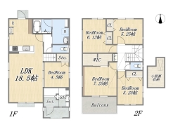 【間取り図】１号棟　5LDK+SIC+WIC+小屋裏収納+カースペース2台