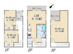 【間取り図】3LDK+ワイドバルコニー