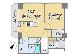 【間取り図】1LDK+WIC

