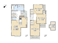 【間取り図】2号棟　3LDK+小屋裏収納+カースペース2台可
