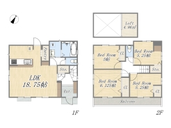 【間取り図】3号棟　4LDK+pantry+Loft+カースペース2台可

