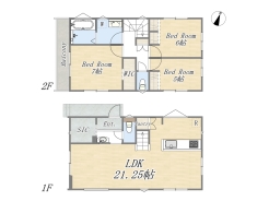 【間取り図】3LDK+WIC+SIC+pantry+カースペース2台