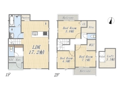 【間取り図】3LDK+WIC+SIC+パントリー+ロフト+カースペース2台
