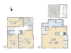 【A号地　参考プラン】
1LDK+2S+ルーフバルコニー
建物参考価格：2250万円
建物面積：86.41㎡
