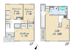 【間取り図】1LDK+2S+床下収納