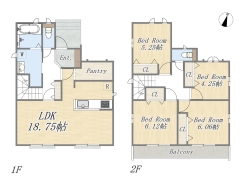 【間取り図】B号棟　4LDK+pantry+カースペース2台可