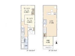 【間取り図】1LDK+2S+カースペース
