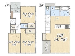 【建物プラン例：2号地】
Plan：3LDK+ワイドバルコニー
建物参考価格：2000万円
建物面積：78㎡
