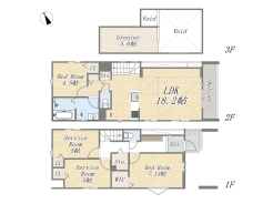 【1号棟】2LDK+2S+WIC+小屋裏収納+カースペース2台