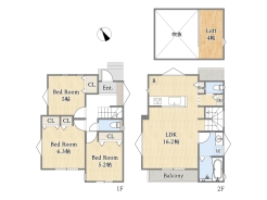 【間取り図】2SLDK+Loft+カースペース2台
