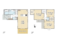【間取り図】Plan：3LDK+WIC+ウッドデッキ+カースペース2台
