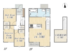 【3号棟】2SLDK+固定階段式小屋裏収納+カースペース