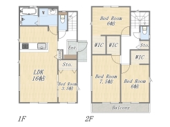 【1号地　参考プラン】
Plan：4LDK+3WIC+Pantry+カースペース2台
建物参考価格：1903万円
建物面積：97.70㎡
