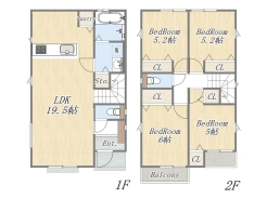 【4号地　参考プラン】
Plan：4LDK+Pantry+カースペース2台
建物参考価格：1903万円
建物面積：96.04㎡
