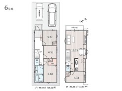 【6号地　参考プラン】
建物参考価格：1630万円／建物面積：95.74㎡

