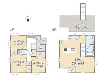 【A号棟】建売販売価格：11990万円 Plan：3LDK+SIC+ルーフバルコニー+カースペース 土地面積：87.79㎡（26.56坪） 建物面積：97.70㎡(29.55坪)