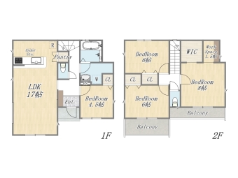 【間取りプラン例④】 暮らしに合わせたオンリーワンの住まいづくりが実現します。 Plan：4LDK 建物参考価格：2000万円 建物面積：104㎡（31坪）
