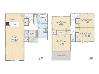【間取りプラン例③】 暮らしに合わせたオンリーワンの住まいづくりが実現します。 Plan：4LDK 建物参考価格：2000万円 建物面積：104㎡（31坪）