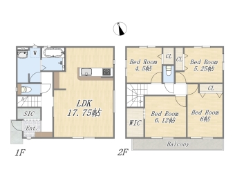 【6号地 参考プラン】 Plan：4LDK+WIC+SIC 建物参考面積：98.74㎡（約29.87坪） 建物参考価格：2000万円