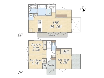 【間取り図】 Plan：2SLDK+WIC+SIC+ウッドデッキ+カースペース 土地面積：101.21㎡（30.61坪） 建物面積：89.57㎡（27.09坪）