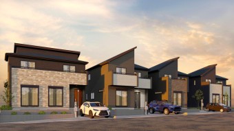 【建物完成イメージパース】（1-4号棟） スーパーが徒歩圏内にあるので、いつでもお買い物に行けて普段の生活を豊かにしてくれます！