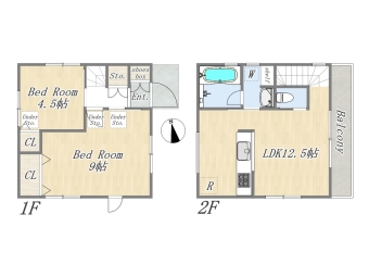 【間取り図】2LDK+床下収納