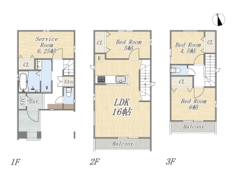 【間取り図】B号棟 3SLDK+SIC+カースペース 