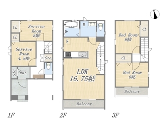 【間取り図】C号棟 2LDK+2S+SIC+カースペース 
