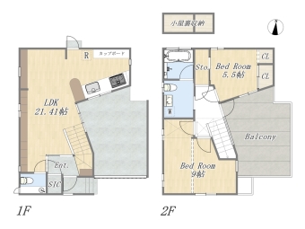 【間取り図】2LDK+SIC+2小屋裏収納+ガレージ 