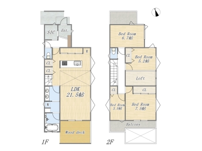 【プラン例：3号地】
Plan：4LDK+SIC+Loft+ウッドデッキ
建物参考価格：2500万円