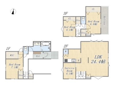 【1号地　参考プラン】
3SLDK+WIC+ワイドバルコニー+ビルトインガレージ
建物参考価格：2710万円
建物面積：122.49㎡