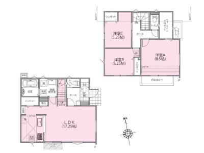 2号棟 【間取り図】3LDK+WIC+SIC+Pantry+カースペース
