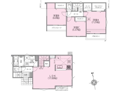 7号棟 【間取り図】3LDK+WIC+SIC+Pantry+カースペース