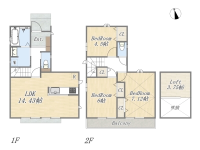 【C号棟】Plan：3LDK+Loft+カースペース
